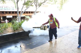 Supervisa Adela Román trabajos de limpieza en el zócalo de la ciudad