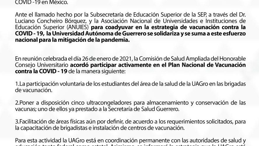 Se suma la UAGro al Programa Nacional de Vacunación contra la Covid-19.