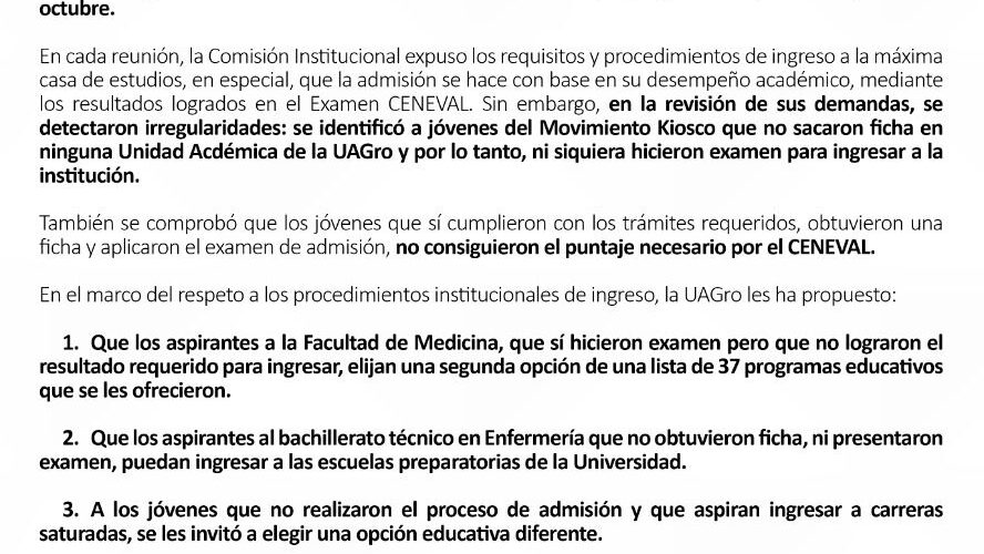 UAGRO informa sobre el moviento del Kiosko.