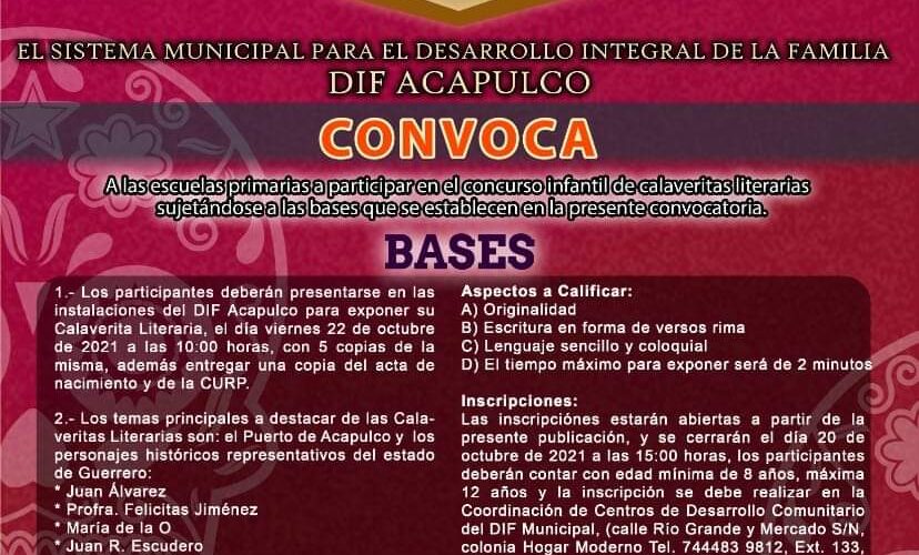 Convoca DIF Municipal al Concurso Infantil de Calaveritas Literarias 2021