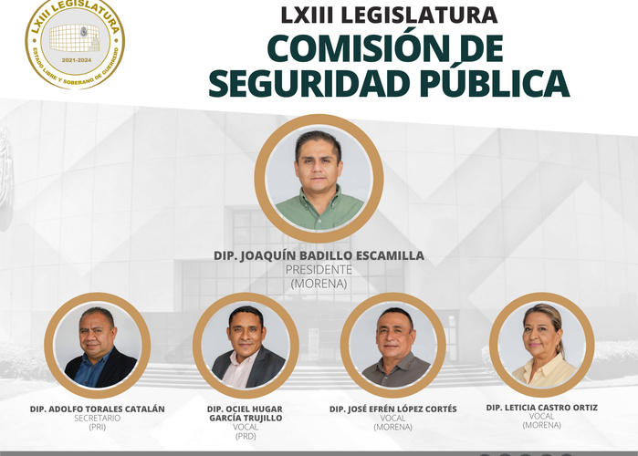 Diputadas y diputados integrantes de la Comisión de Seguridad Pública de la LXIII Legislatura al Congreso del Estado de Guerrero.