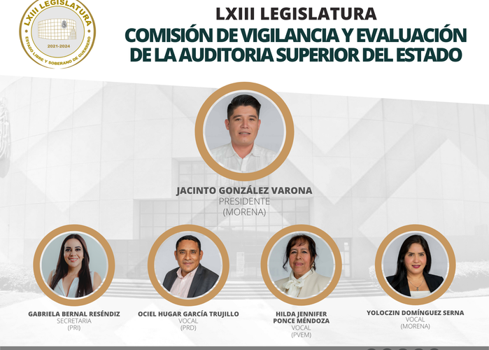 Diputadas y diputados integrantes de la Comisión de Vigilancia y Evaluación de la Auditoria Superior del Estado de la LXIII Legislatura al Congreso del Estado de Guerrero.