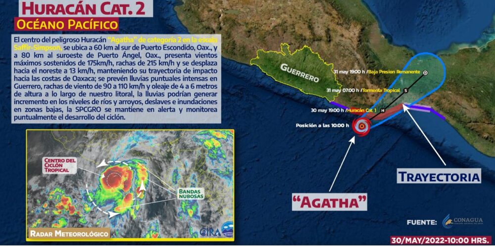 “Agatha”tocará tierra en las próximas horas en las costas de oaxaca