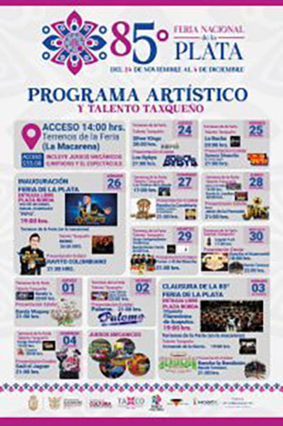 Del 26 de noviembre al 3 de diciembre se realizará la Feria Nacional de la Plata, en Taxco