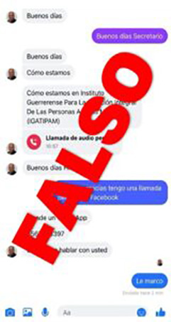 El Gobierno del Estado de Guerrero Alerta de fraudes y estafas, a través de Messenger y WhatsApp