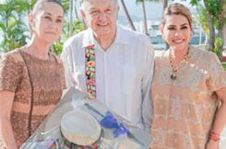 Evelyn Salgado recibe a AMLO y Claudia Sheinbaum en Acapulco