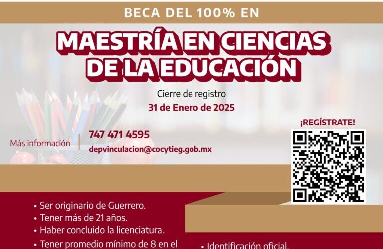 COCYTIEG lanza beca para cursar la Maestría en Ciencias de la Educación en línea