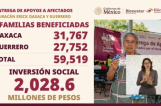 Más de 27 mil familias guerrerenses afectadas por el huracán Erick fueron atendidas por el gobierno de México